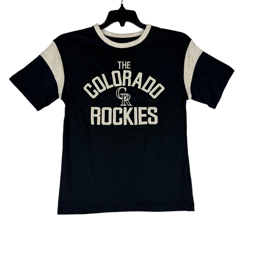 Genuine Merchandise MLB Colorado Rockies Youth Small 8 Ringer T-Shirt Black NWT